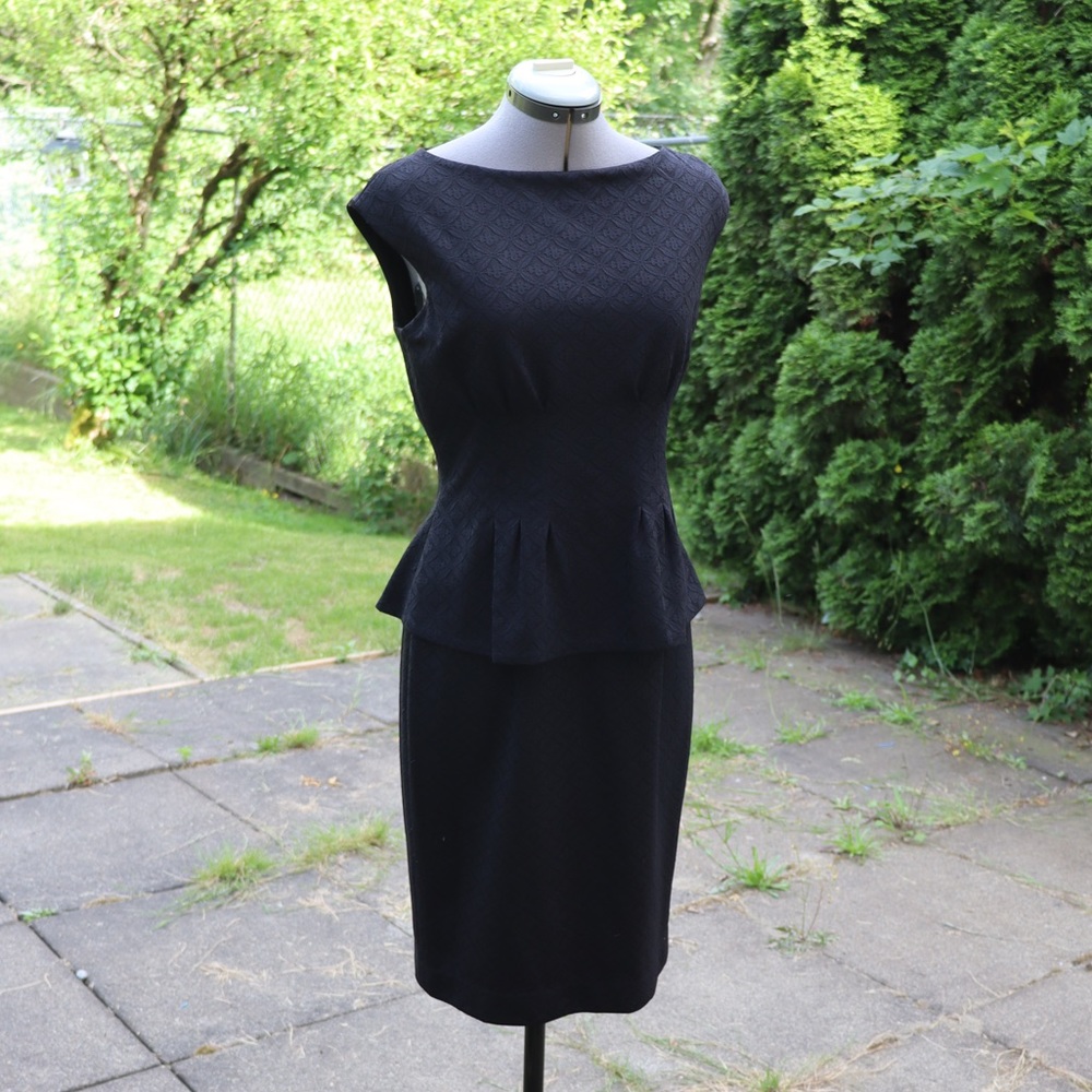 Chaps Black Peplum Waist Dress